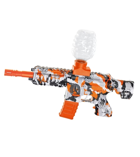Mitraliera de jucarie electrica Flippy cu bile de hidrogen de gel, gun bluster, tragere in rafala, varsta peste 6 ani, ochelari de protectie, 5000 de bile incluse, cablu de incarcare, 27x37 cm, M416, portocaliu