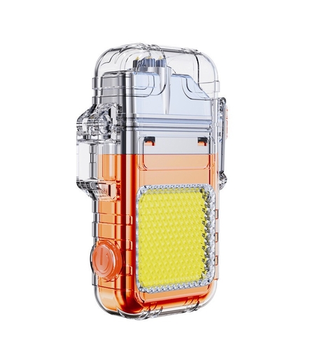 Lanterna Tip Breloc cu Bricheta, Vafy, Impermeabila, 3 Moduri Iluminare, 300 mAh, Incarcare USB-C, COB, Raza de Actiune 50 - 100 m, 7.4 x 4.9 x 1.7 cm, Portocaliu