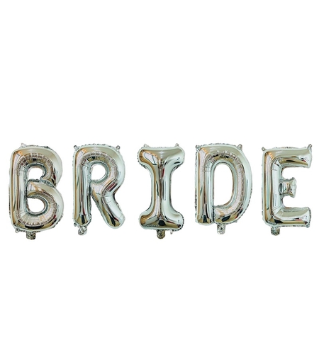 Set Baloane din Folie Metalizata, Flippy, Model Scris Bride, Litere de 100 cm, Tema Iubire, Baloane Party, Ambalaj Individual, Pai Inclus, Umflare cu Aer sau Heliu, Argintiu