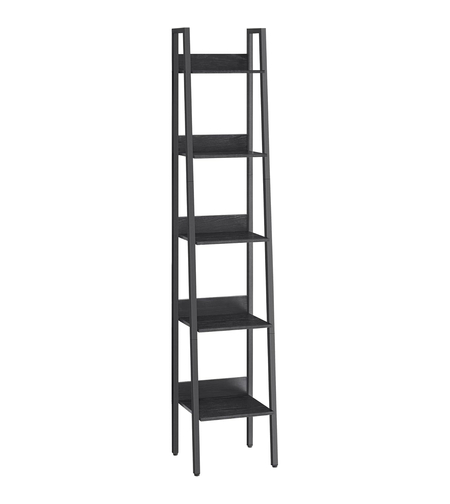 VASAGLE Biblioteca tip scara cu 5 rafturi, design industrial, cadru metalic si rafturi din PAL, 34x30x170 cm, negru