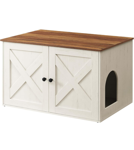 FEANDREA Litiera mascata tip mobilier cu usi model hambar, compartiment cu separator, 80x53x50 cm, alb