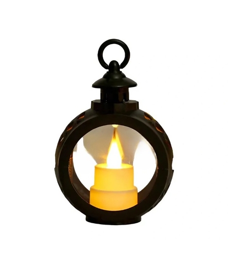 Decoratiune Craciun tip Felinare cu baterii, 13.5 x 9 cm,Lumanare cu lumina alb cald fara geam,baterii incluse,Negru