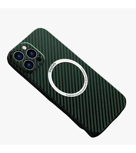 Husa de protectie pentru iPhone 14 Plus, Vafy, Magnetica, MagSafe, Carbon Fiber Protectie Antisoc, Verde