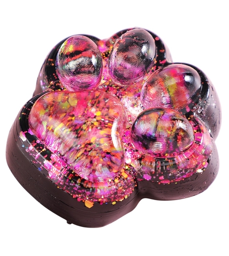 Jucarie Antistres Squishy, Flippy, cu Revenire Lenta, Squeeze Pinch Family, Model Labuta de Pisica cu Sclipici, 6.5x6 cm, 60g, Ambalaj Transparent, Roz-Negru