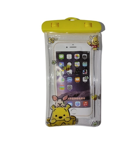 Husa subacvatica Kids Waterproof Flippy, Snowproof, Universala, cu Snur, pentru telefon sau documente, Bear, Galben