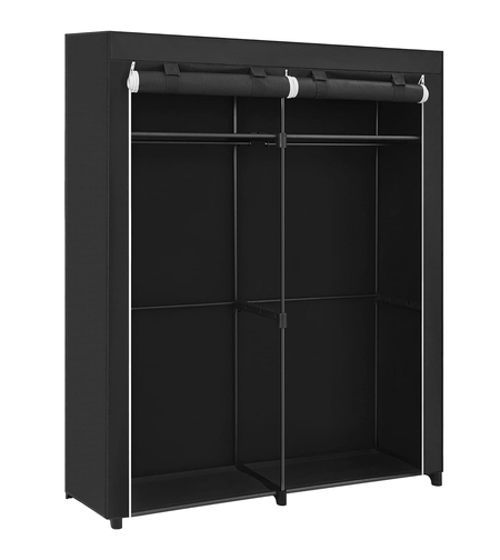 SONGMICS Garderoba pentru depozitarea hainelor, din material textil, cu 2 bare pentru umerase, 43x140x174cm, negru