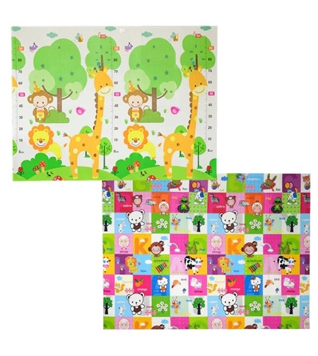 Covoras pentru Copii, Flippy, cu 2 Fete, Model Safari/Animale, din XPE+PE, Impermeabil, Antiderapant, Protectie Termica, +3 Luni, Pliabil, 150 x 200 x 1 cm, Multicolor