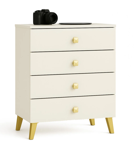 Comoda MOBI K-04, 4 sertare, 60x37x73 cm, casmir cu detalii aurii