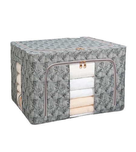 Cutie Depozitare, Vafy, 66L, din Material Textil, 50 x 40 x 33 cm, pentru Haine si Lenjerii, Model Bambus, Verde