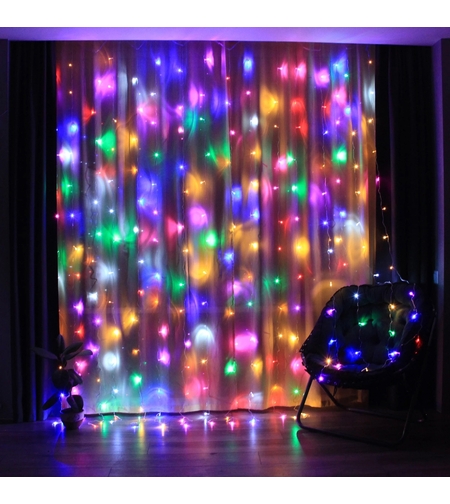 Instalatie Craciun, Tip Perdea IP44, 3m x 2m, 200 Led-uri, Multicolor, USB si telecomanda cu 8 functii, Vafy
