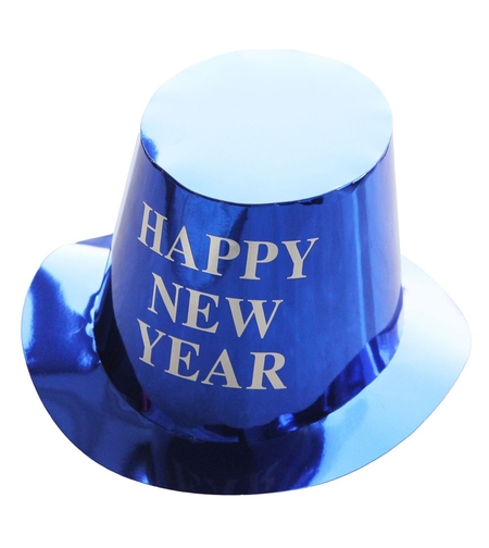Palarie Happy New Year pentru Revelion, Flippy, Palarie Festiva de Anul Nou, Palarie Magica din Hartie, 29 x 25 x 15.5 cm Colorata Sclipitor Albastru