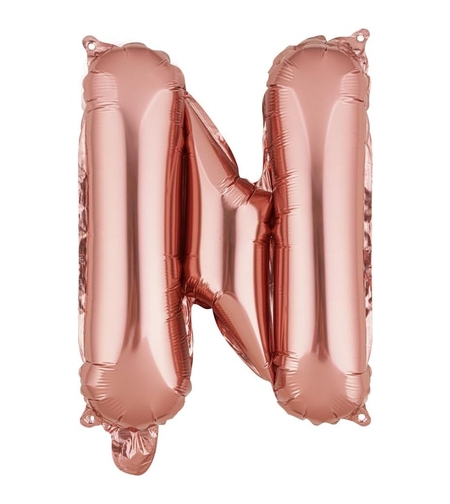 Balon Folie Metalizata Litera N, Flippy, 40 cm, Umflati cu Heliu sau Aer, Ambalaj Individual, Pai inclus, Rose Gold