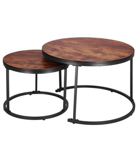 Set 2 mese pentru cafea suprapozabile, cadru otel, 70x70x47 cm si 50x50x40 cm, maro