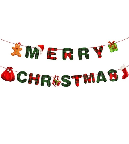 Decoratiune de Craciun, Flippy, Tip Banner, pentru Usa sau Perete, Litere 12 x 13 cm, Multicolor, 18 Piese, Sfoara Inclusa, Merry Christmas