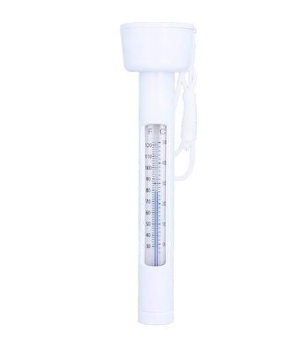 Termometru plutitor pentru piscina, cu snur de prindere si scala dubla, 18,5 cm, alb