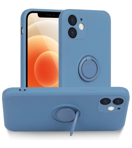 Husa protectie Vafy compatibila cu Apple iPhone 12 Liquid Silicone Ring cu suport rotativ Albastru deschis