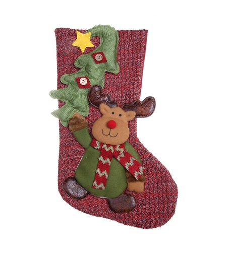 Ciorap Cadouri, Flippy, cu model ren, rosu, marimea 20x45 cm, textil, interior