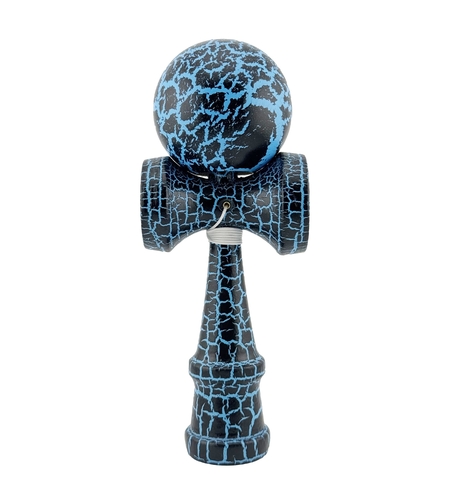 Kendama X Originala, Profesionala, Flippy, Cracked, din Lemn, 18 cm, Negru, Albastru