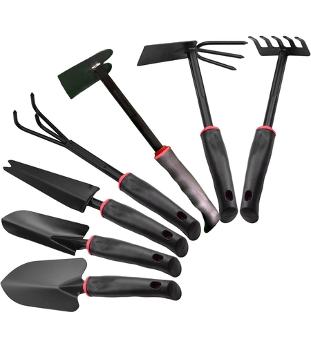 Set 7 Unelte de Gradina Flippy, pentru Plantare Prelucrare Sol si Ingrijire Plante, Material PVC si cardboard, 31.5 x 8 cm, negru
