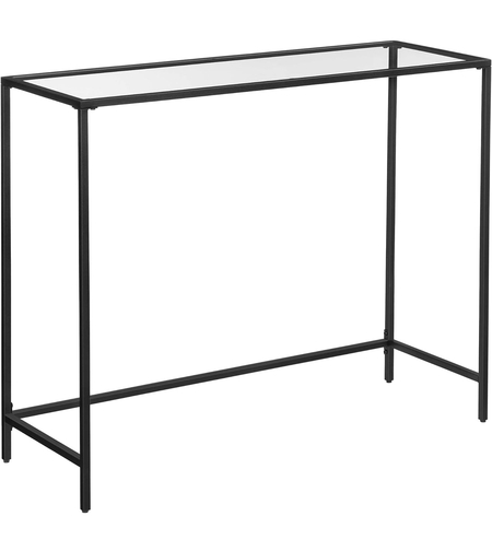 VASAGLE Masa de intrare, blat din sticla securizata, cadru din metal, pentru sufragerie, 100x35x80cm, negru