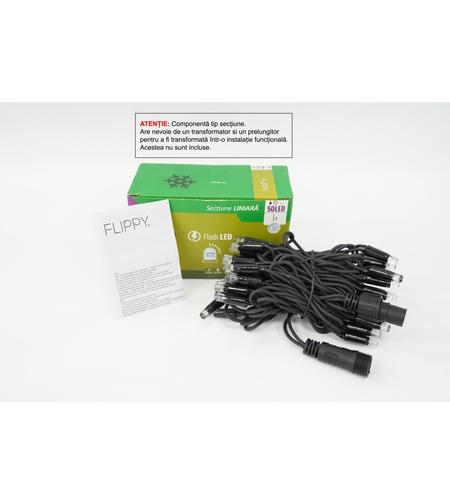 Sectiune Instalatie de Craciun Vafy Tip Liniara, cu Flash, 5 m, 50 LED-uri, Interconectabila, Fir Negru, Alb-Rece