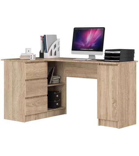 BBirou colt stanga in L cu 3 sertare si rafturi, PAL laminat 16 mm, 155x85x77 cm, stejar sonoma