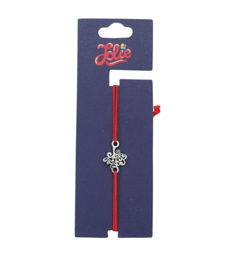 Martisor Bratara din Inox pentru Copii, Jolie, Textil si Inox, Snur Rosu, Model Copac, Argintiu