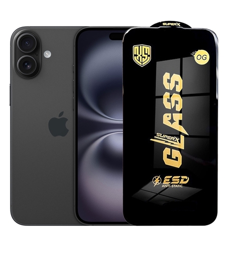 Folie de Sticla pentru Apple iPhone 16, Vafy, Sticla Securizata ESD Antistatica, Super-X OG, cu Margini Negre, Rezistenta la Zgirieturi, 0.35 mm, Transparenta