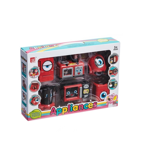 Set de joaca mini bucatarie, aparate de uz casnic mici, 6 piese, pentru copii, rosu