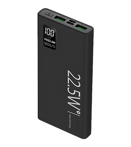 Baterie Externa Powerbank, Flippy, Ultra-Subtire cu Ecran Digital, Compatibilitate Universala, TYPE-C si USB x2, 20000 mAh, Power Delivery 22.5W, 144x66x26 mm, Negru