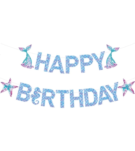 Banner Happy Birthday Sirena, Flippy, Colectia Mermaid, 17 Piese, Multicolor
