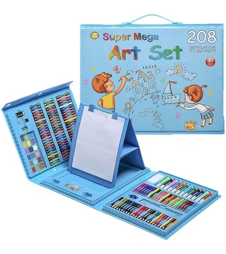 Set 208 Piese, Complet pentru Pictura si Desen, Flippy, Tip Servieta, 3-12 Ani, 32 x 27 x 5 cm, Albastru