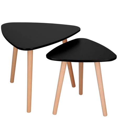 Set 2 mese de cafea, ovale, 54x45 cm si 41x40 cm, Blat MDF, Picioare lemn, Negru