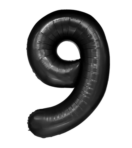 Balon din Folie Metalizata, Flippy, Figurina Cifra, Tema Aniversare 80 cm, Ambalaj Individual, Pai inclus, Umflare cu Aer sau Heliu, Negru, Cifra 9