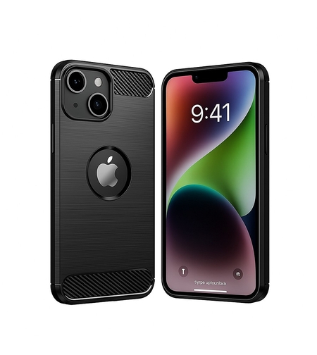 Husa Protectie, Vafy, compatibila Apple iPhone 15 Pro, Carcasa TPU Carbon, 1.5 mm, Negru