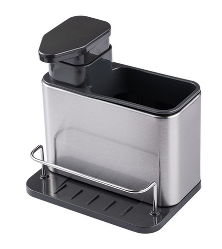 Dispenser Multifunctional, Flippy, Dozator pentru Detergent, pentru Sapun Lichid, Dezinfectant, cu Suport pentru Ustensile, 18.5 x 18 x 12.8 cm Negru