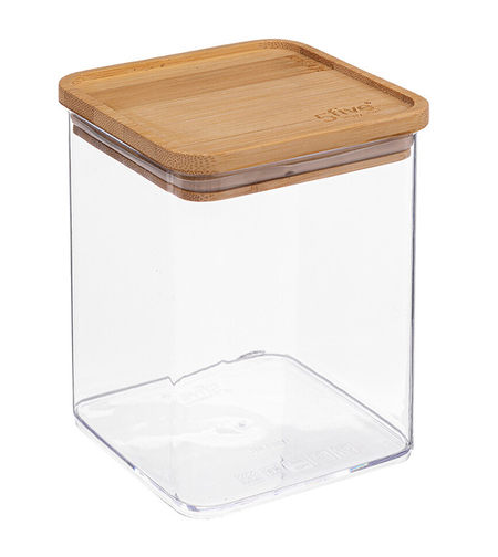 Cutie depozitare 5Five Eske patrata 1L, capac bambus, PS transparent