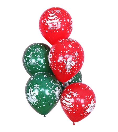Set 16 Baloane din Latex, Flippy, Model Merry Christmas, Tematica Craciun, 25 cm, Verde Rosu