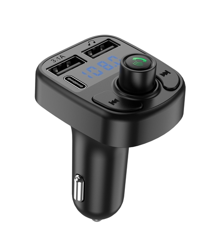 Incarcator Auto cu MP3 Player, Flippy, Bluetooth 5.0, 5V, 2 x USB, Type C, Negru