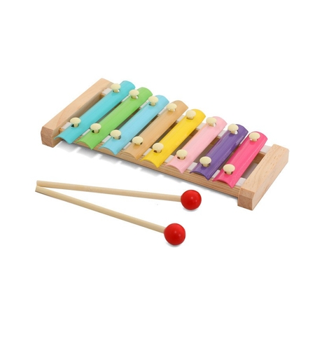 Instrument Muzical Xilofon Flippy, din Lemn, 8 Note Muzicale, 2 Bete de Percutie, 4-6 Ani, Multicolor Pastel