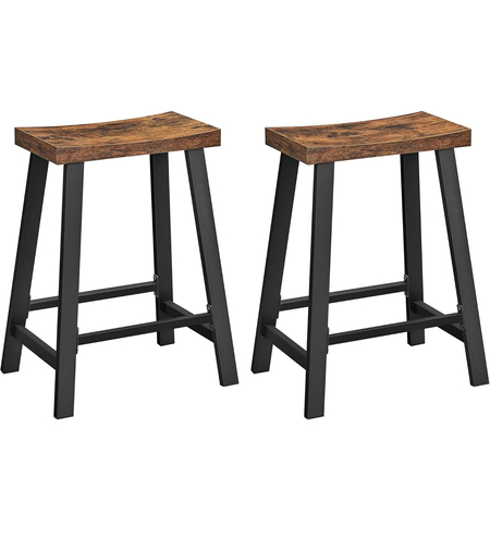 VASAGLE Set 2 scaune bar cu sezut curbat, cadru metalic, 46x33x60 cm, maro rustic