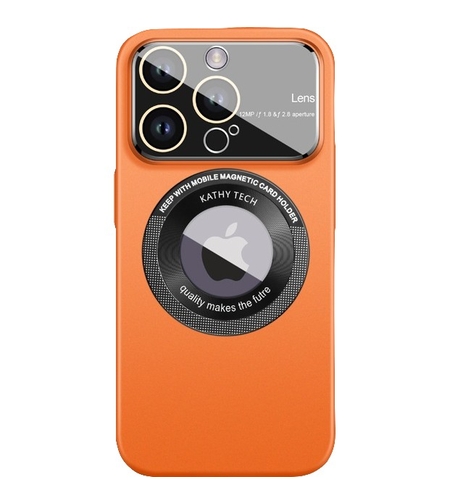 Husa protectie MagSafe Kathy Tech, Vafy, pentru Apple iPhone 12 Pro, Dublu Cerc, Portocaliu
