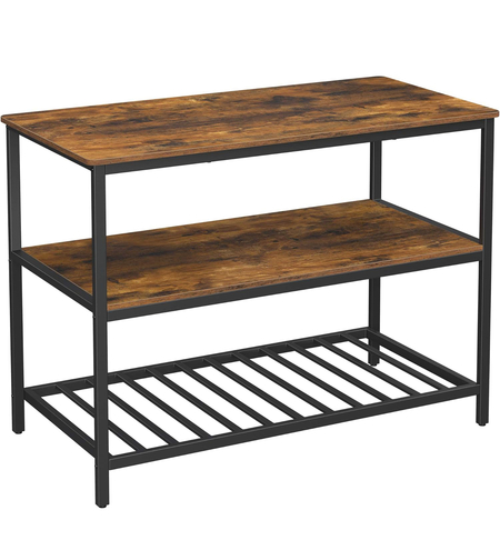 VASAGLE Raft de bucatarie tip insula, cadru de otel cu 3 nivele, stil industrial, 60x120x90cm, maro