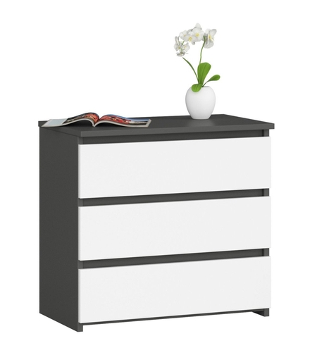 Noptiera cu 3 sertare, PAL laminat 16 mm, 60x35x57 cm, gri si alb