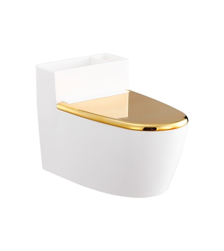 Scrumiera creativa Flippy, Forma de Toaleta, Capac Auriu, Material ABS si Otel Inoxidabil, 12.5 x 9.8 x 8.4 cm, Fixare prin Lipire sau De Sine Statator, pentru Baie, Camera, Bucatarie, Balcon, Auriu