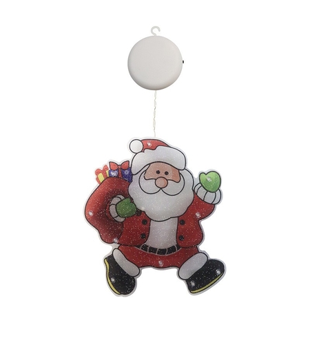 Decoratiune de Craciun pentru fereastra Mos Craciun cu sac, cu LED-uri, 22 cm, alb cald