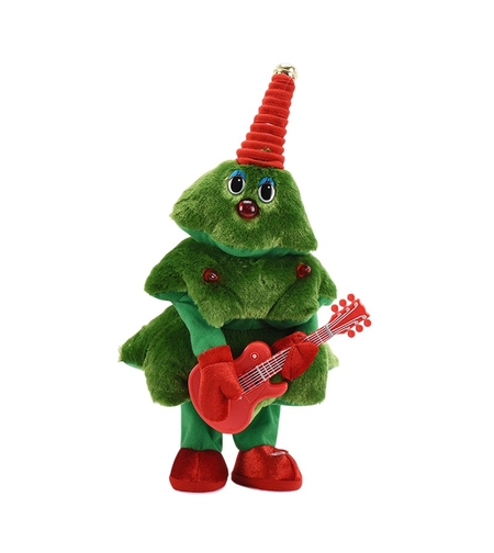 Bradut Dansator si Cantaret, Flippy, Decoratiune de Craciun, Jucarie Interactiva, cu Chitara, cu Lumini, 25 cm Inaltime, Verde