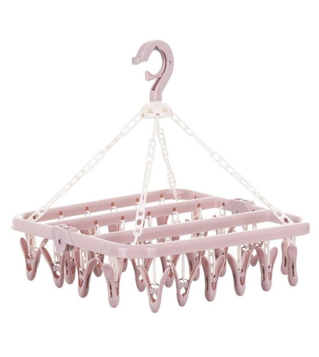 Uscator de rufe Flippy, 32 de cleme, Plastic, Pliabil, rotire 360 grade, 32x32 cm, Roz