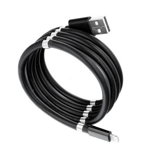 Cablu de incarcare rapida, Flippy, USB, compatibil Iphone, cu absorbtie magnetica, 1 m, negru