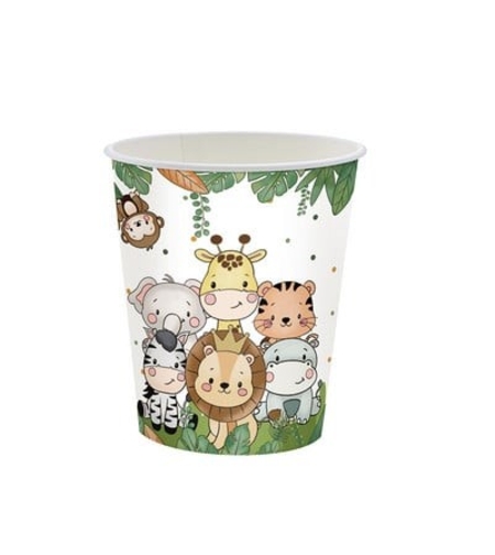 Set 10 Pahare, Flippy, Imprimeu Jungle, din Carton, 7 x 8.5 cm, Verde